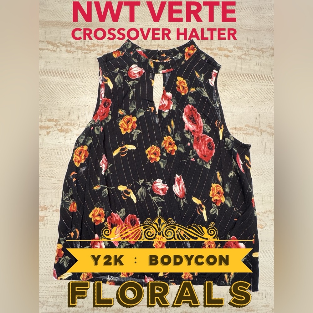 NWT VERTE Floral Halter style top - Y2K florals vintage vibes